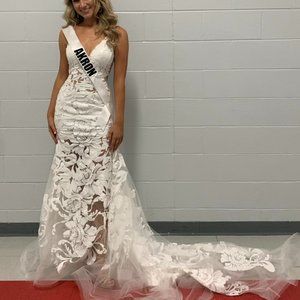 White lace illusion Jovani gown